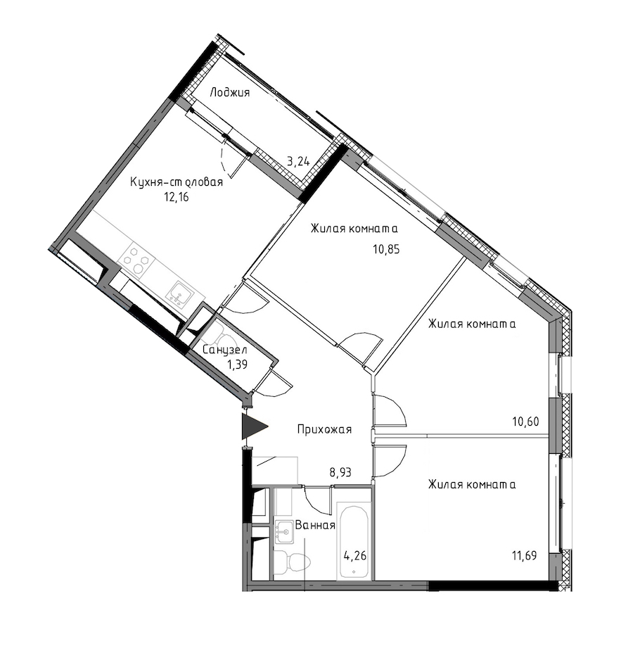 3-комнатная, 62 м² — ЖК ЖК Нью Тайм (New Time)