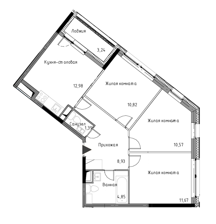 3-комнатная, 63 м² — ЖК ЖК Нью Тайм (New Time)