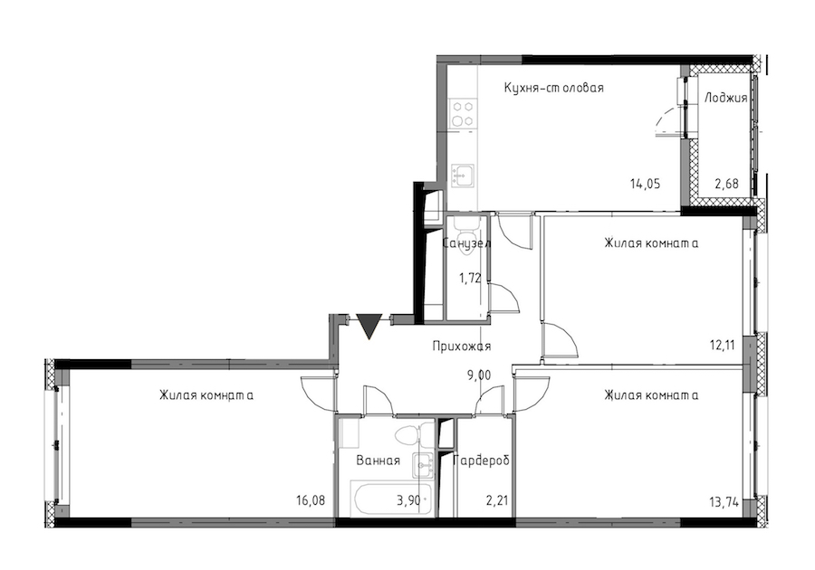 3-комнатная, 74 м² — ЖК ЖК Нью Тайм (New Time)