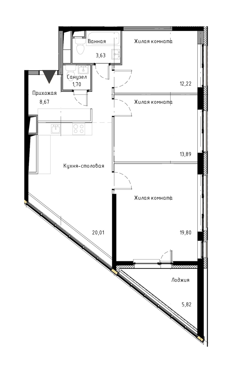 3-комнатная, 83 м² — ЖК ЖК Нью Тайм (New Time)