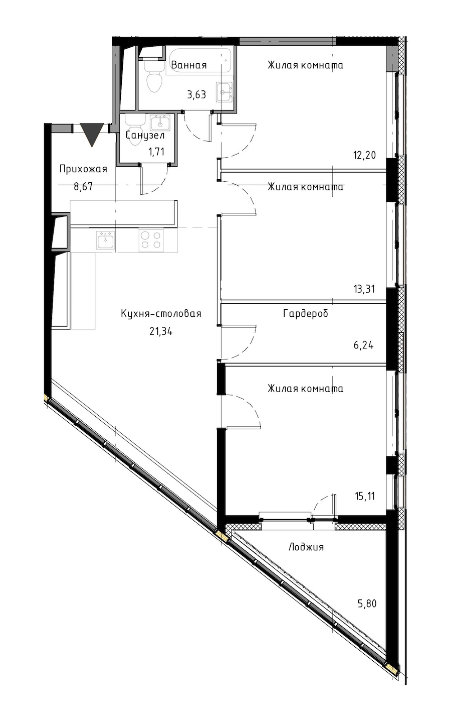 3-комнатная, 85 м² — ЖК ЖК Нью Тайм (New Time)