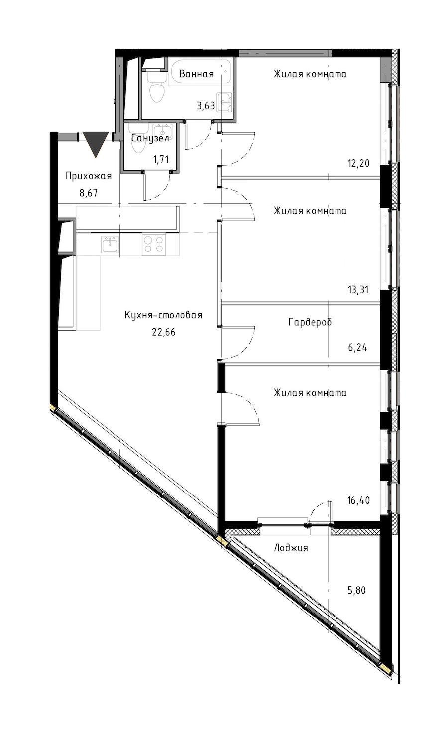 3-комнатная, 88 м² — ЖК ЖК Нью Тайм (New Time)