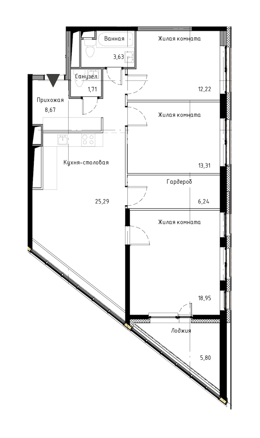3-комнатная, 93 м² — ЖК ЖК Нью Тайм (New Time)