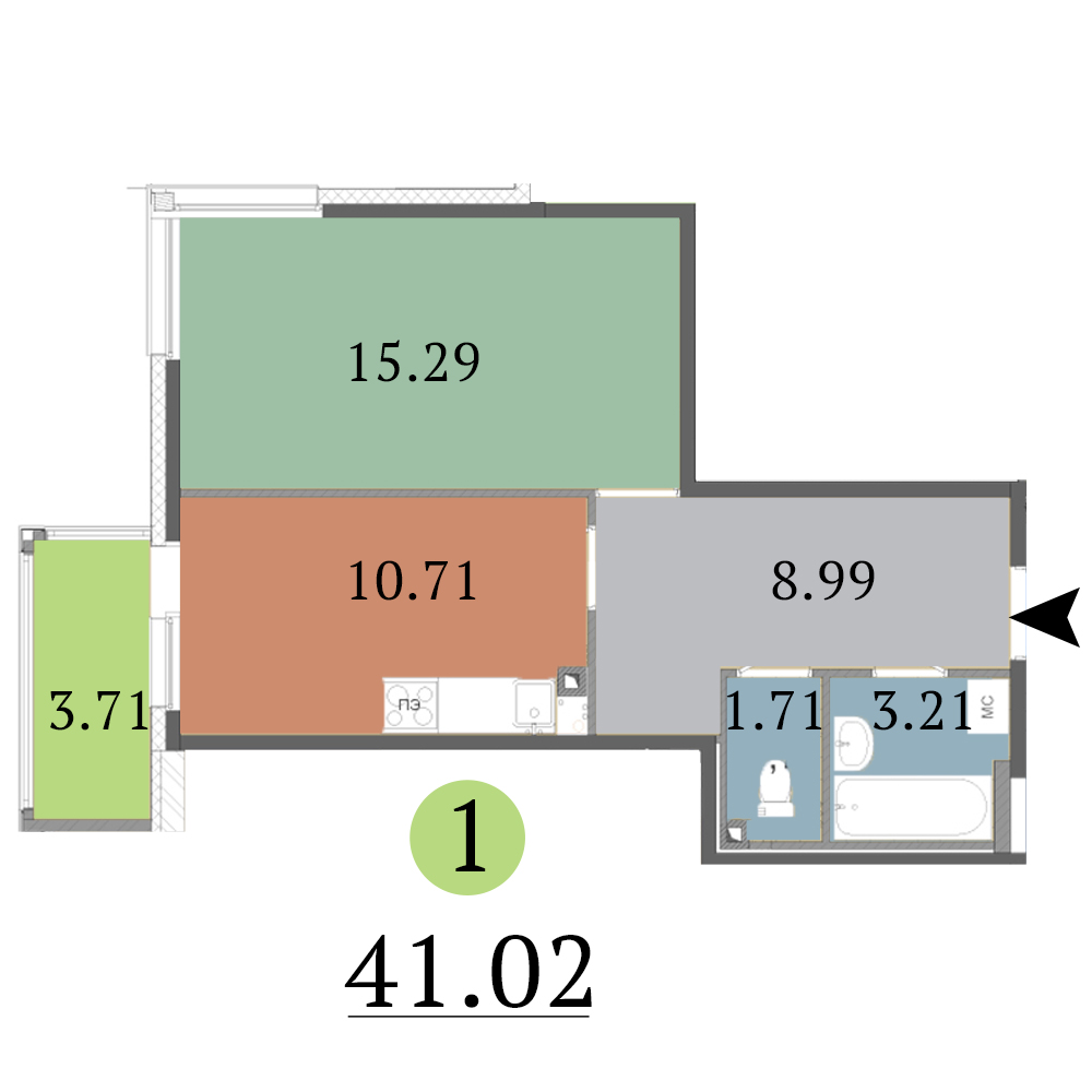 1-комнатная, 41 м² — ЖК ЖК Red Village (Рэд Вилладж)