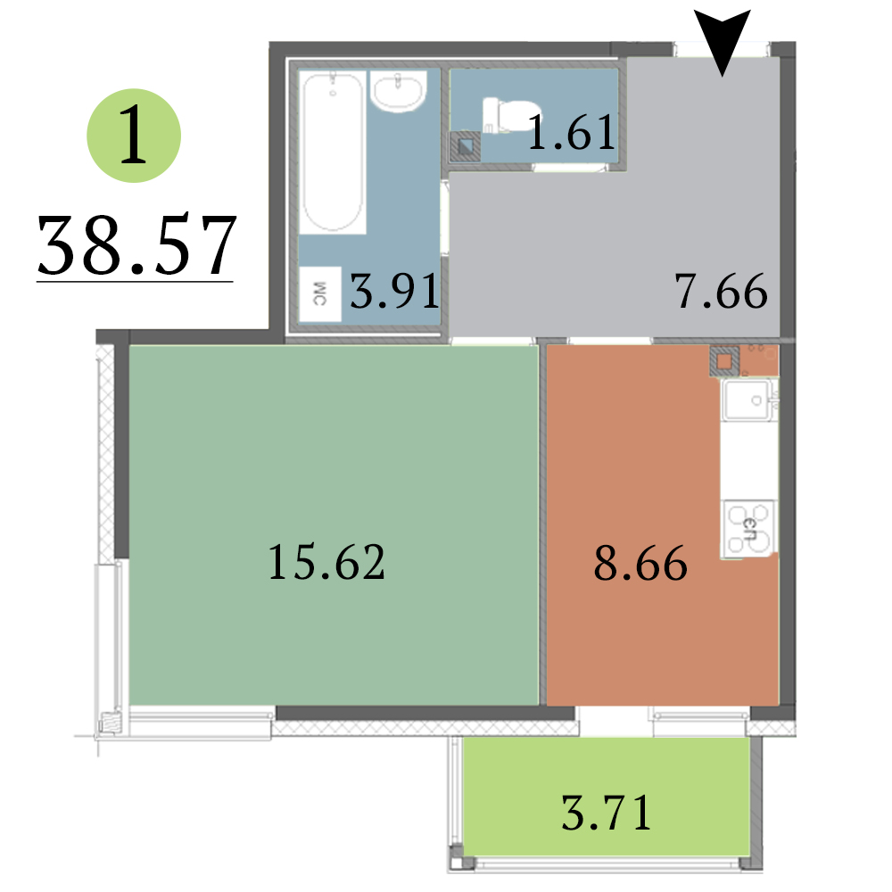 1-комнатная, 39 м² — ЖК ЖК Red Village (Рэд Вилладж)