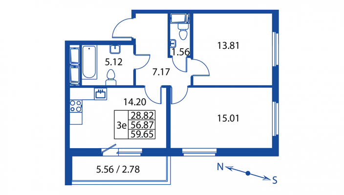 2-комнатная, 60 м² — ЖК ЖК Полис на Неве