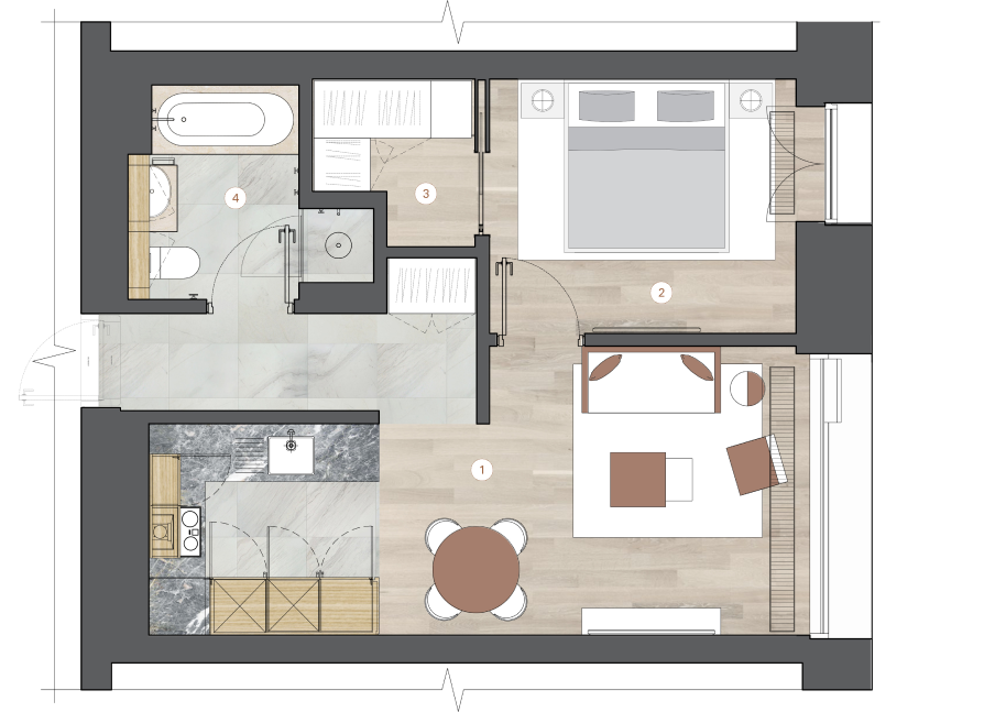 1-комнатная, 51 м² — ЖК ЖК One Trinity Place (Уан Тринити Плейс)