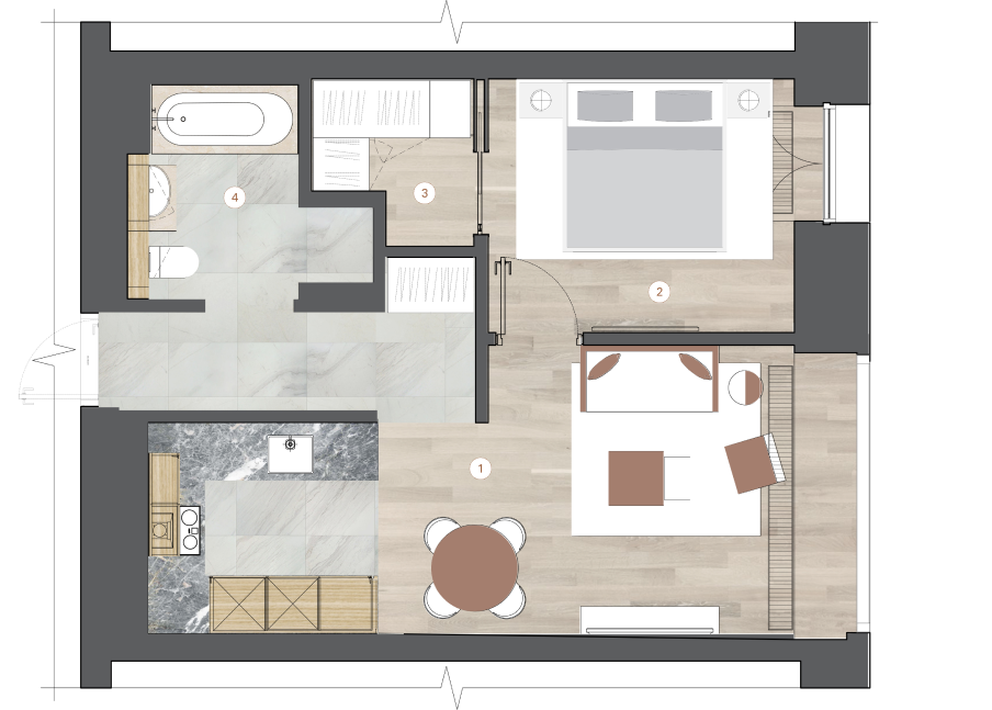 1-комнатная, 51 м² — ЖК ЖК One Trinity Place (Уан Тринити Плейс)