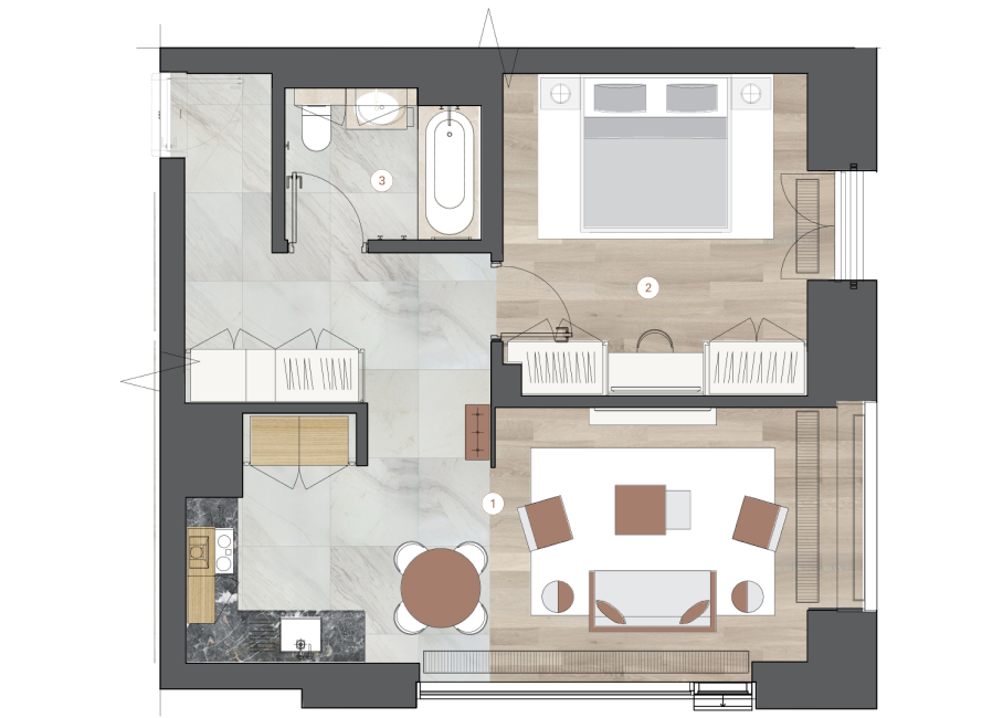 1-комнатная, 58 м² — ЖК ЖК One Trinity Place (Уан Тринити Плейс)
