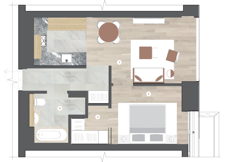 1-комнатная, 51 м² — ЖК ЖК One Trinity Place (Уан Тринити Плейс)