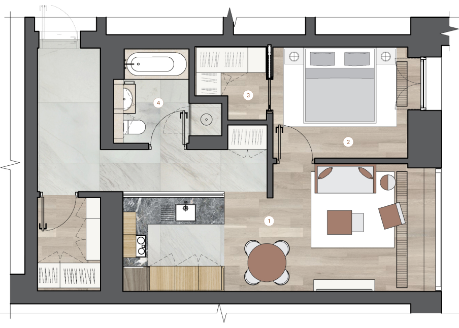 1-комнатная, 60 м² — ЖК ЖК One Trinity Place (Уан Тринити Плейс)