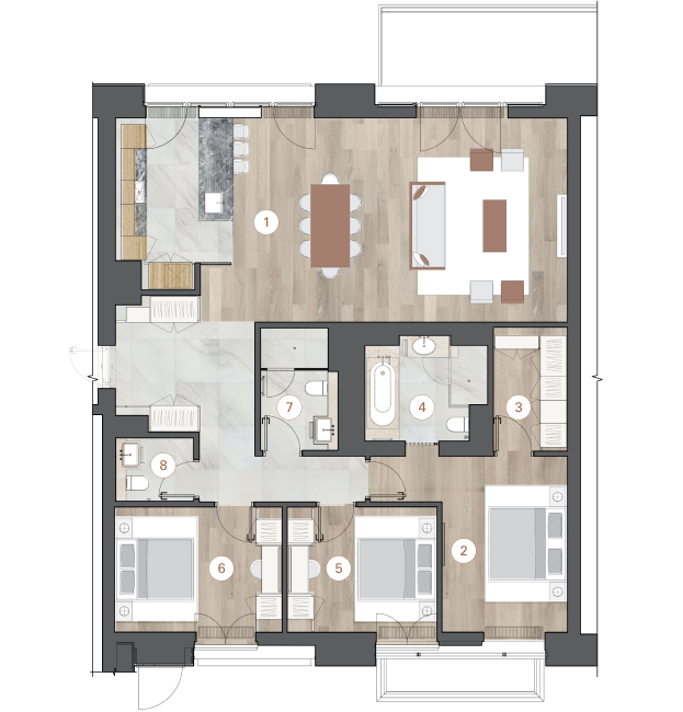 3-комнатная, 143 м² — ЖК ЖК One Trinity Place (Уан Тринити Плейс)
