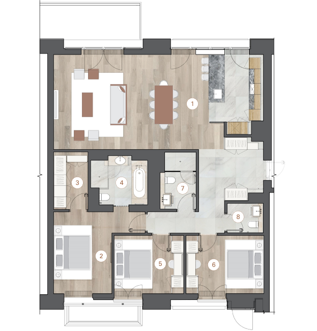 3-комнатная, 143 м² — ЖК ЖК One Trinity Place (Уан Тринити Плейс)