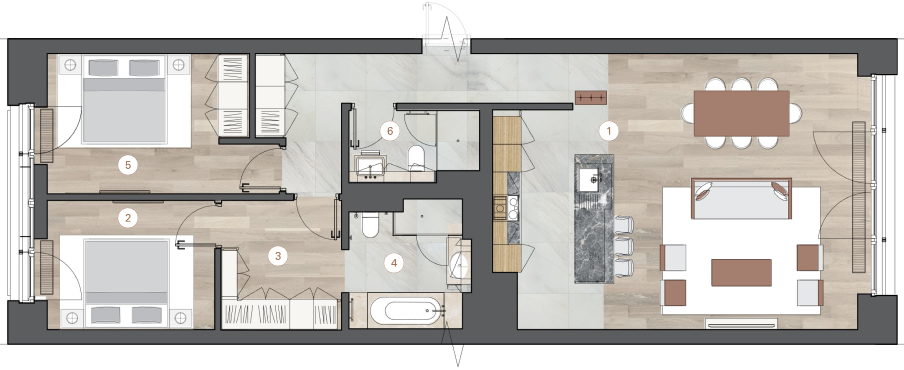2-комнатная, 107 м² — ЖК ЖК One Trinity Place (Уан Тринити Плейс)