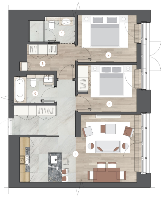 2-комнатная, 78 м² — ЖК ЖК One Trinity Place (Уан Тринити Плейс)
