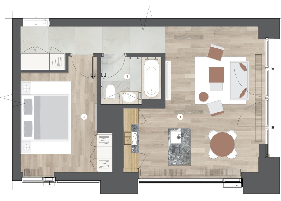 1-комнатная, 60 м² — ЖК ЖК One Trinity Place (Уан Тринити Плейс)