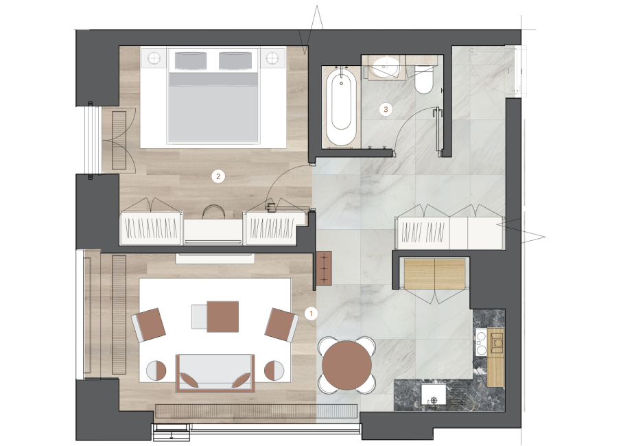 1-комнатная, 58 м² — ЖК ЖК One Trinity Place (Уан Тринити Плейс)
