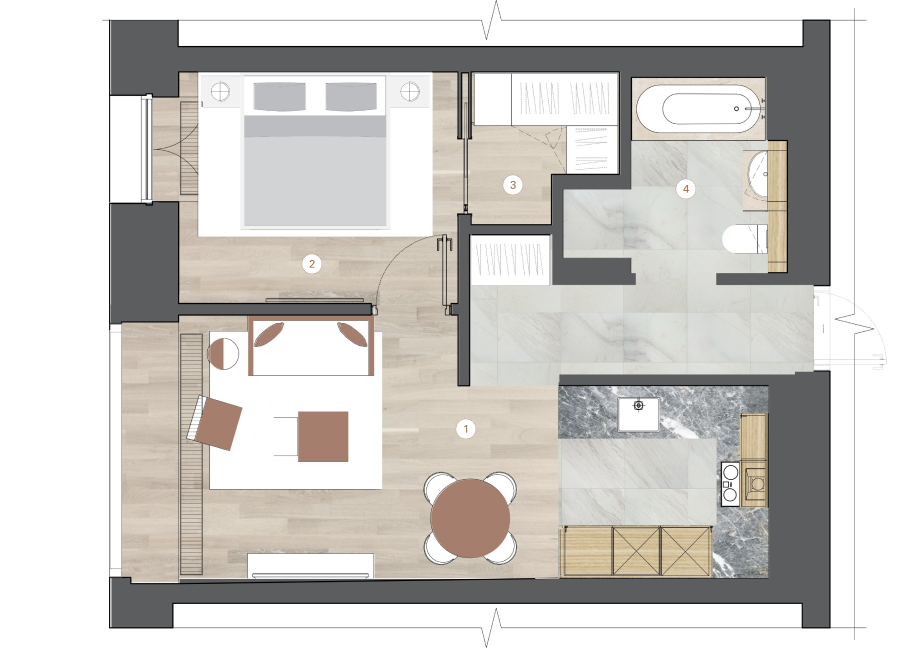 1-комнатная, 51 м² — ЖК ЖК One Trinity Place (Уан Тринити Плейс)