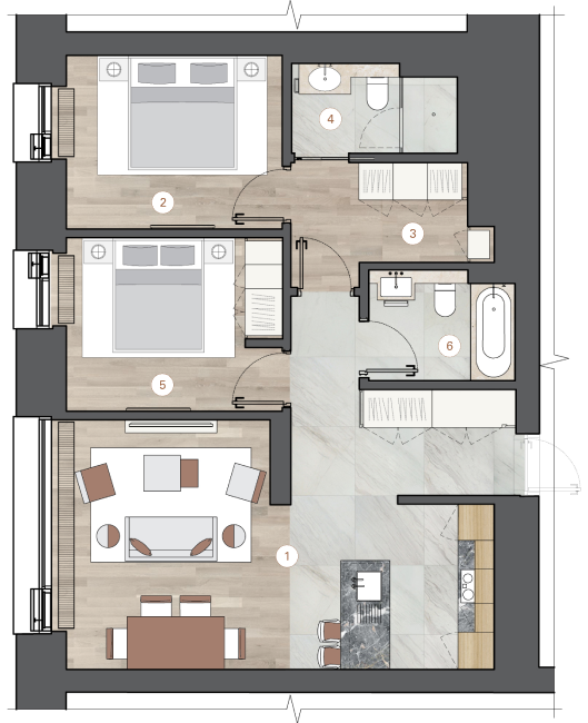 2-комнатная, 78 м² — ЖК ЖК One Trinity Place (Уан Тринити Плейс)