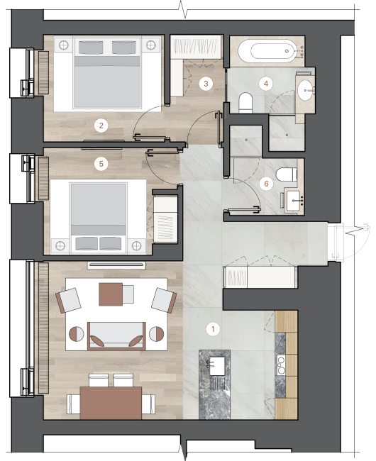 2-комнатная, 76 м² — ЖК ЖК One Trinity Place (Уан Тринити Плейс)