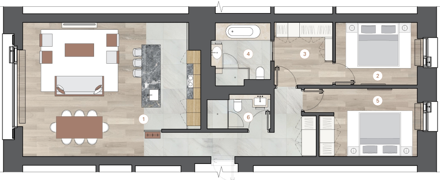 2-комнатная, 107 м² — ЖК ЖК One Trinity Place (Уан Тринити Плейс)