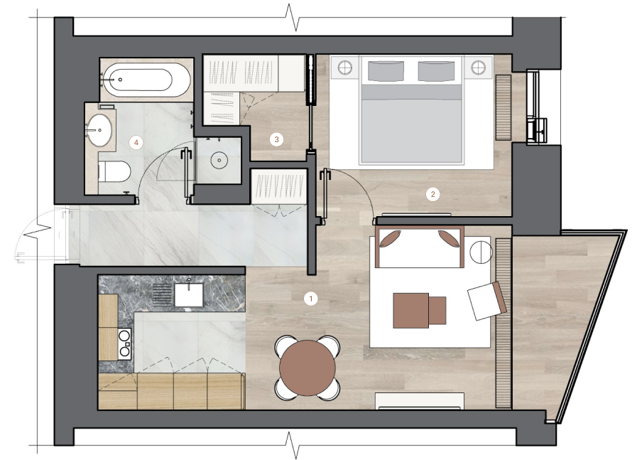 1-комнатная, 51 м² — ЖК ЖК One Trinity Place (Уан Тринити Плейс)