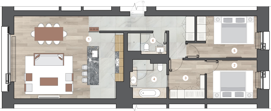 2-комнатная, 107 м² — ЖК ЖК One Trinity Place (Уан Тринити Плейс)