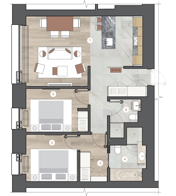 2-комнатная, 80 м² — ЖК ЖК One Trinity Place (Уан Тринити Плейс)