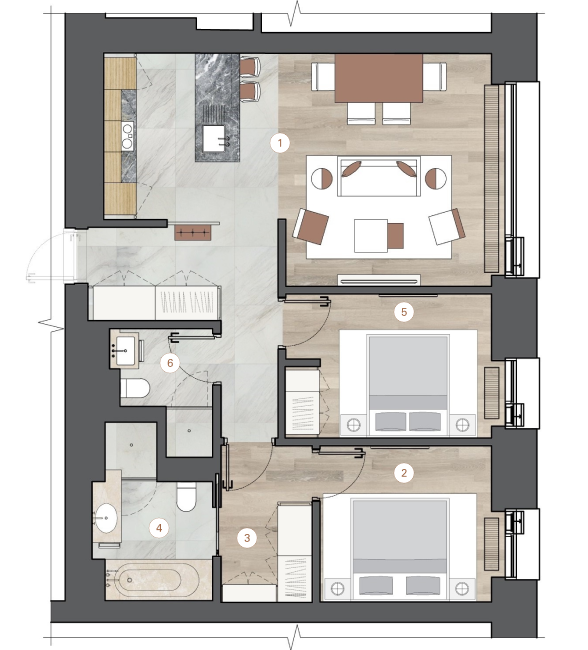 2-комнатная, 80 м² — ЖК ЖК One Trinity Place (Уан Тринити Плейс)