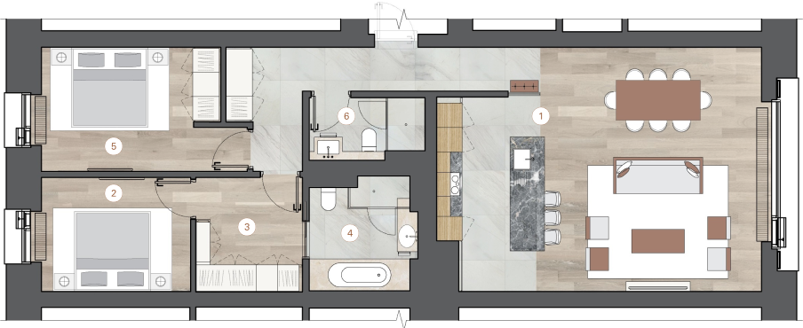 2-комнатная, 107 м² — ЖК ЖК One Trinity Place (Уан Тринити Плейс)