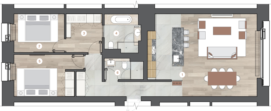 2-комнатная, 107 м² — ЖК ЖК One Trinity Place (Уан Тринити Плейс)