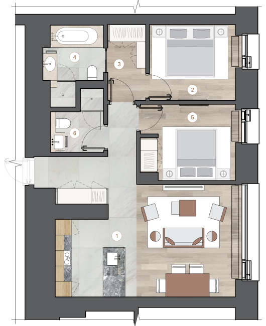 2-комнатная, 76 м² — ЖК ЖК One Trinity Place (Уан Тринити Плейс)