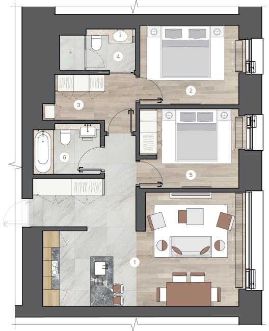2-комнатная, 78 м² — ЖК ЖК One Trinity Place (Уан Тринити Плейс)