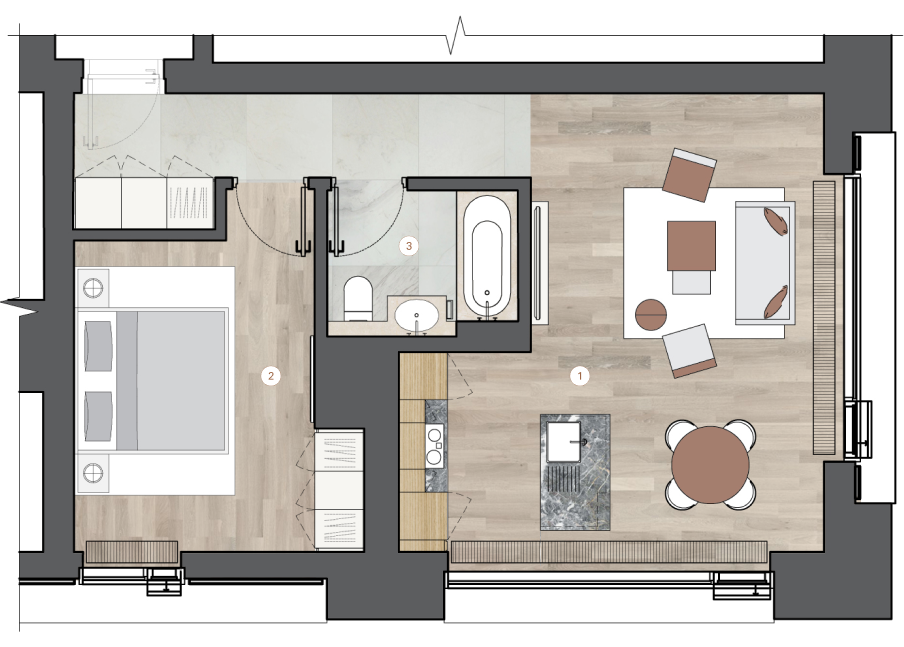 1-комнатная, 60 м² — ЖК ЖК One Trinity Place (Уан Тринити Плейс)