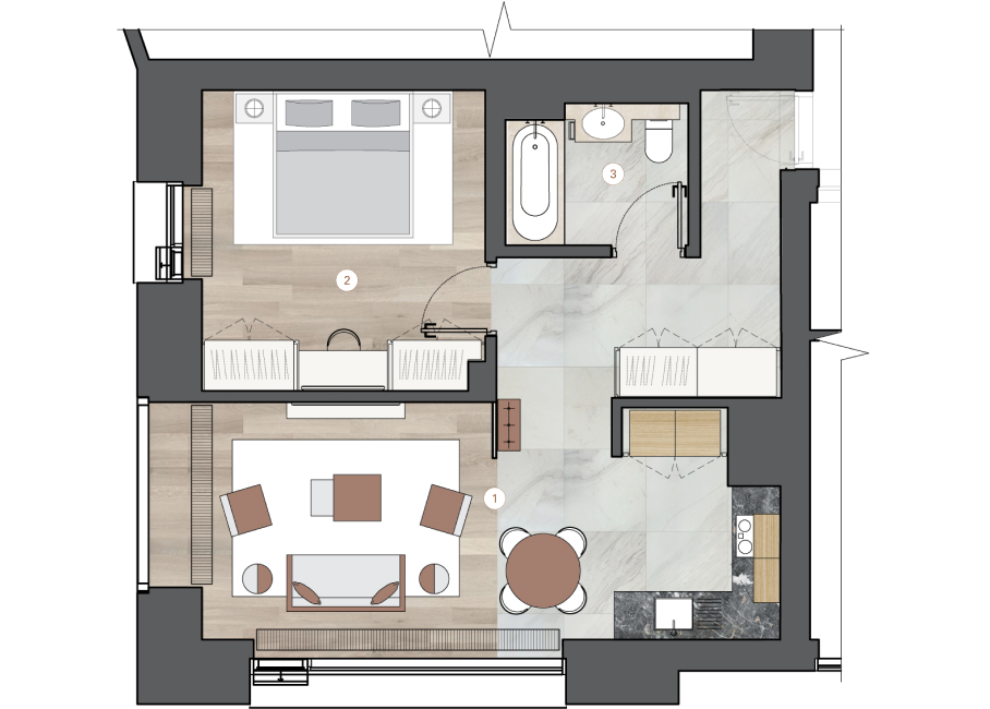 1-комнатная, 58 м² — ЖК ЖК One Trinity Place (Уан Тринити Плейс)