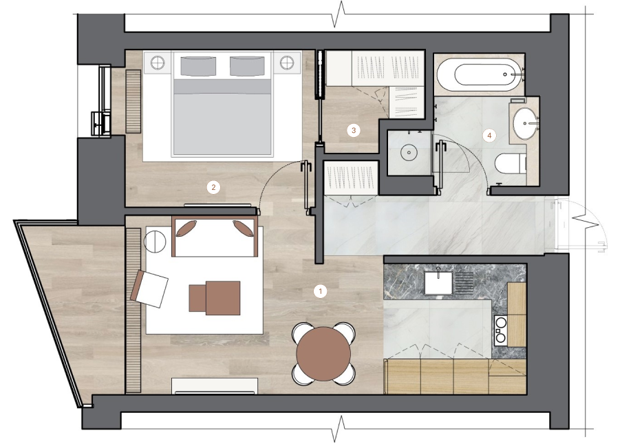 1-комнатная, 51 м² — ЖК ЖК One Trinity Place (Уан Тринити Плейс)