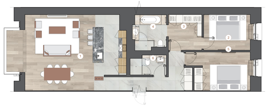 2-комнатная, 107 м² — ЖК ЖК One Trinity Place (Уан Тринити Плейс)