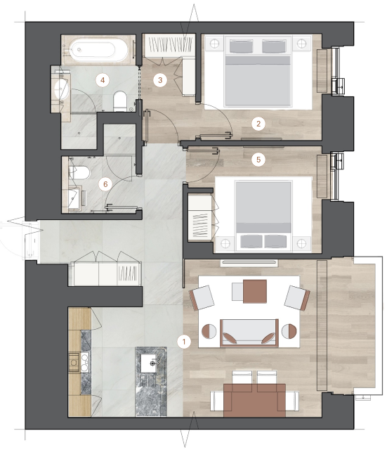 2-комнатная, 76 м² — ЖК ЖК One Trinity Place (Уан Тринити Плейс)