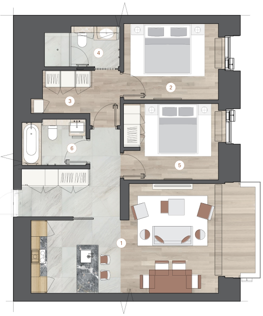 2-комнатная, 78 м² — ЖК ЖК One Trinity Place (Уан Тринити Плейс)