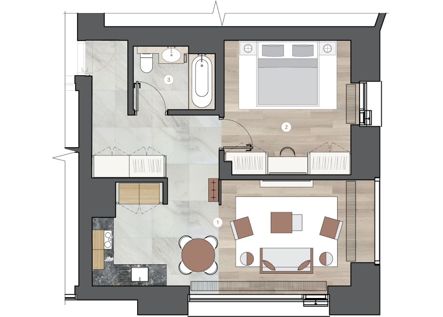 1-комнатная, 58 м² — ЖК ЖК One Trinity Place (Уан Тринити Плейс)