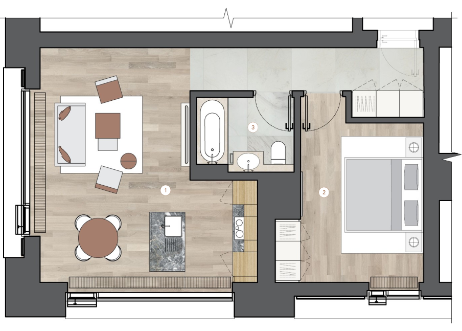 1-комнатная, 60 м² — ЖК ЖК One Trinity Place (Уан Тринити Плейс)