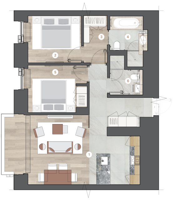 2-комнатная, 76 м² — ЖК ЖК One Trinity Place (Уан Тринити Плейс)