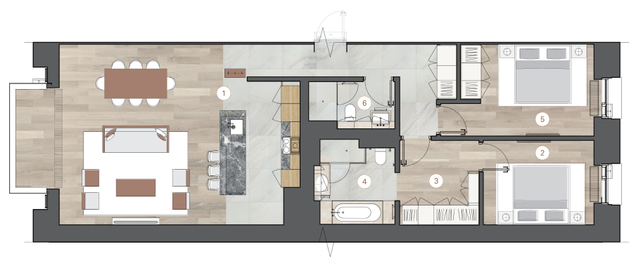 2-комнатная, 107 м² — ЖК ЖК One Trinity Place (Уан Тринити Плейс)