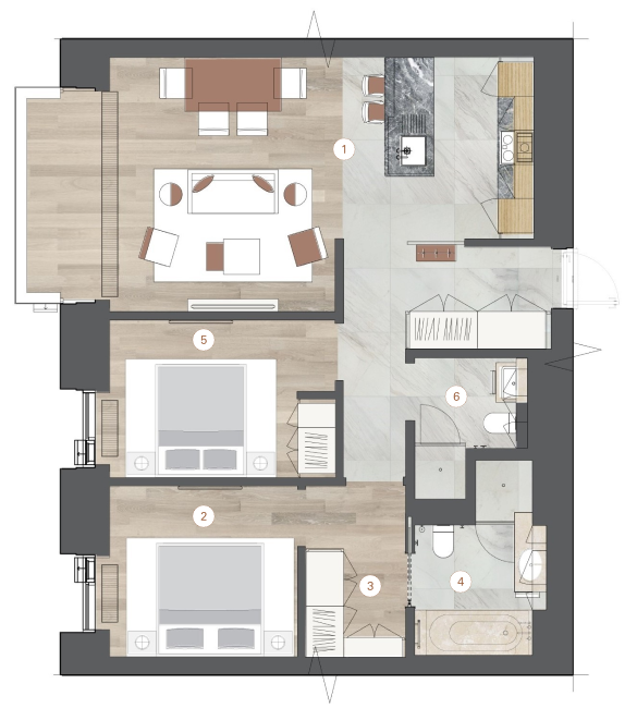 2-комнатная, 80 м² — ЖК ЖК One Trinity Place (Уан Тринити Плейс)