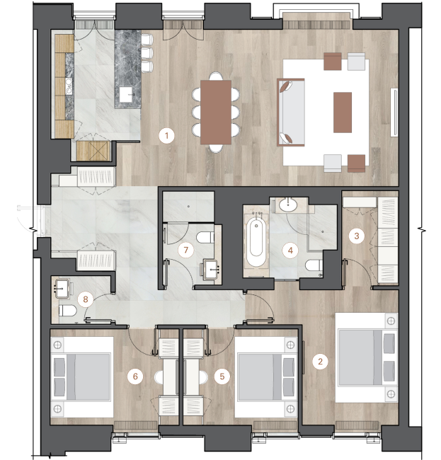 3-комнатная, 143 м² — ЖК ЖК One Trinity Place (Уан Тринити Плейс)