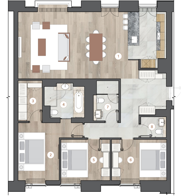 3-комнатная, 143 м² — ЖК ЖК One Trinity Place (Уан Тринити Плейс)