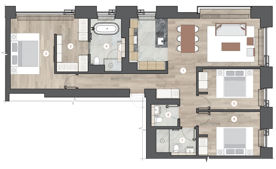 3-комнатная, 128 м² — ЖК ЖК One Trinity Place (Уан Тринити Плейс)