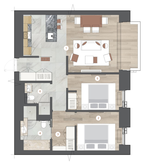 2-комнатная, 80 м² — ЖК ЖК One Trinity Place (Уан Тринити Плейс)