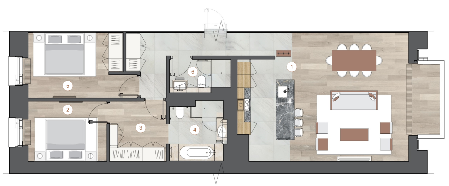 2-комнатная, 107 м² — ЖК ЖК One Trinity Place (Уан Тринити Плейс)