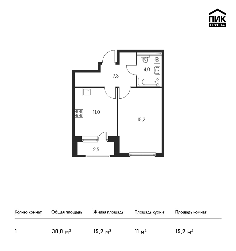 1-комнатная, 39 м² — ЖК ЖК Орловский парк